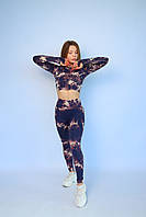 Женский спортивный костюм для занятий в зале с пуш-ап эффектом, мраморный комплект (рашгард и лосины)