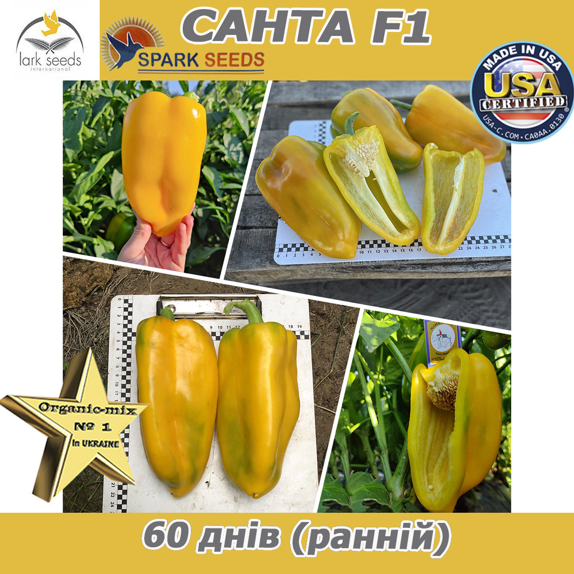 Перець жовтий Санта F1 (проф пакет 500 насінин) ТМ Spark Seeds (США)