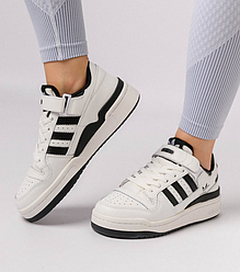 Жіночі кросівки Adidas Forum 84 Low White Black білі з чорним взуття Адідас Форум шкіряні на липучці осінь весна літо