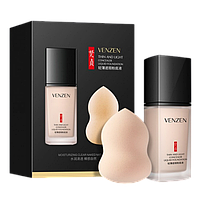 Тональний крем + спонж Veze Thin And Light Concealer Liquid Foundation, тон 01 натуральний, 30мл