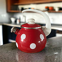 Чайник емальований із свистком 2.5л Горох на червоному 2711/4 Idilia