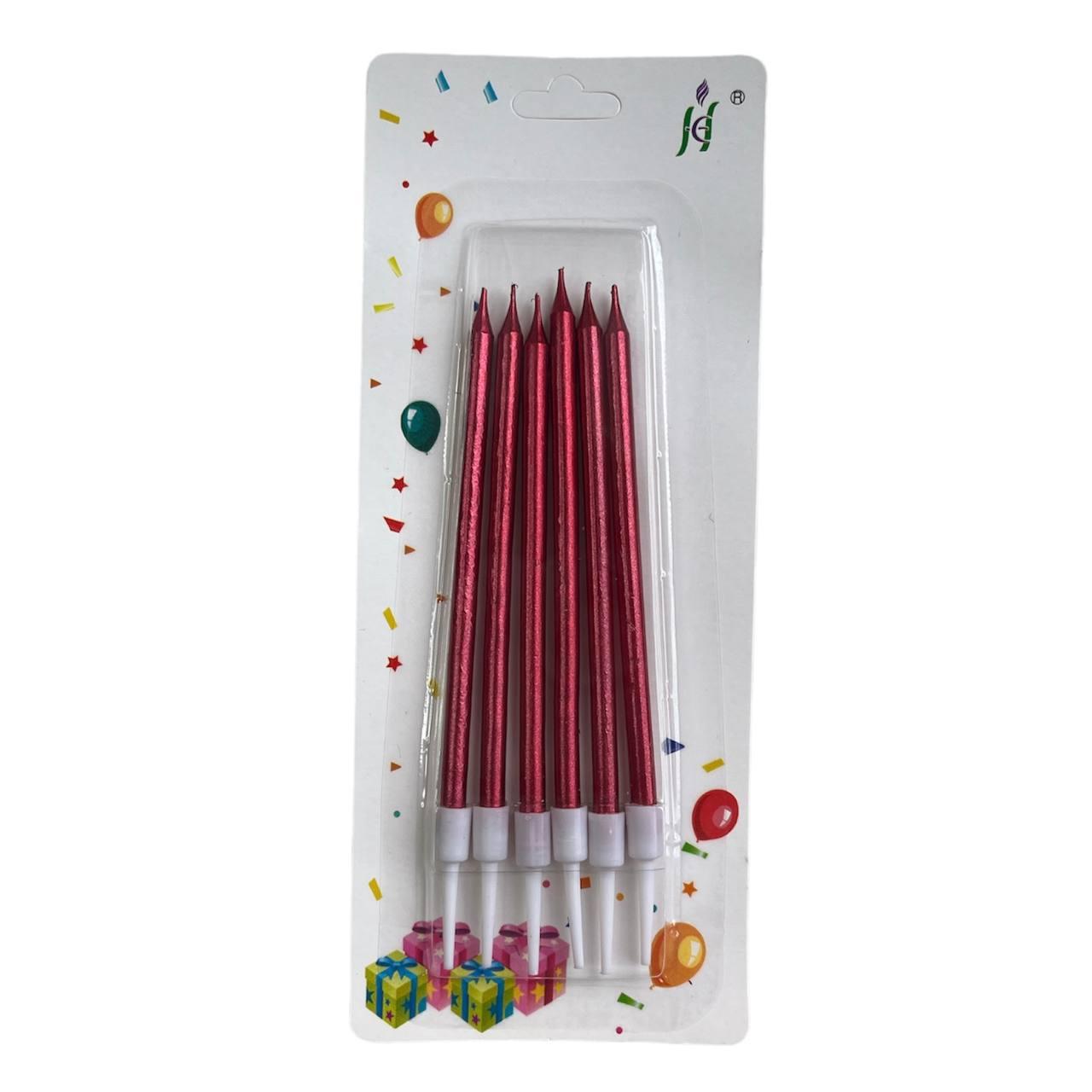 Свічки в торт хром червоний, 6 штук