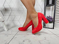 Туфлі жіночі замшеві червоного кольору на високому каблуці 35 37