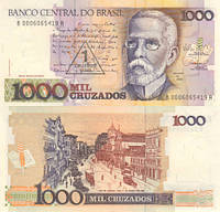 Банкнота, Бразилия надпечатка 1 крузадо 1989 на 1000 крузадо 1988. UNC