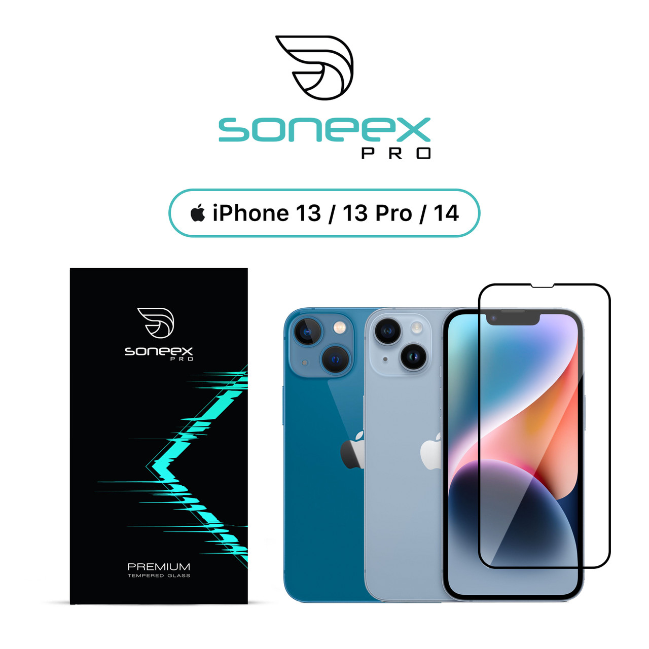 Захисне скло Soneex Pro для iPhone 13/13 Pro/14 2.5D Full Screen 0.26mm [Anti Static] (Black)