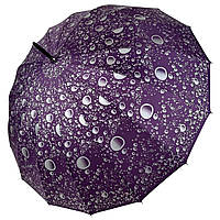 Женский зонт-трость на 16 спиц с абстрактным принтом полуавтомат от фирмы Toprain фиолетовый 01541-5