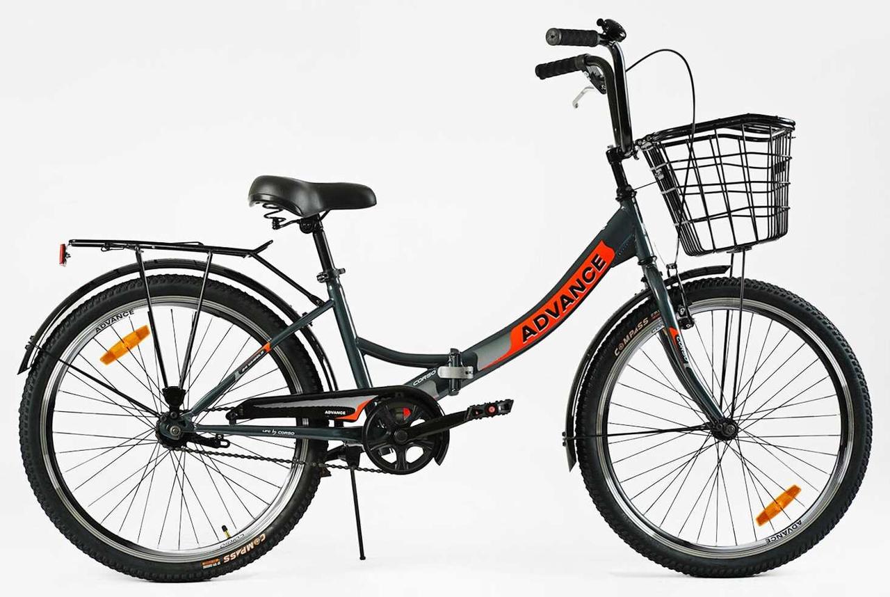 Складаний велосипед Corso Advance 24" AD-24715 з кошиком, фото 1