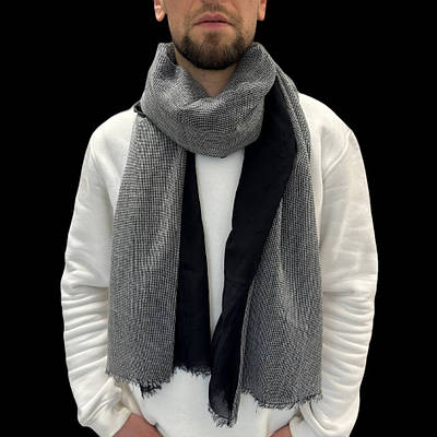 Чоловічий шарф чорно-сірий модний тканинний 190*80 см