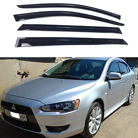 Дефлектори вікон, вітровики на Mitsubishi Lancer 10 седан 2007-2018 (скотч) AV-Tuning