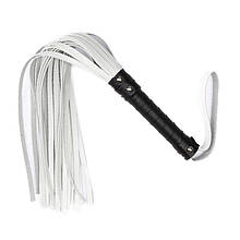 Батіг Flirty, еко-шкіра зі шкіряною ручкою, білий/чорний, 60 см