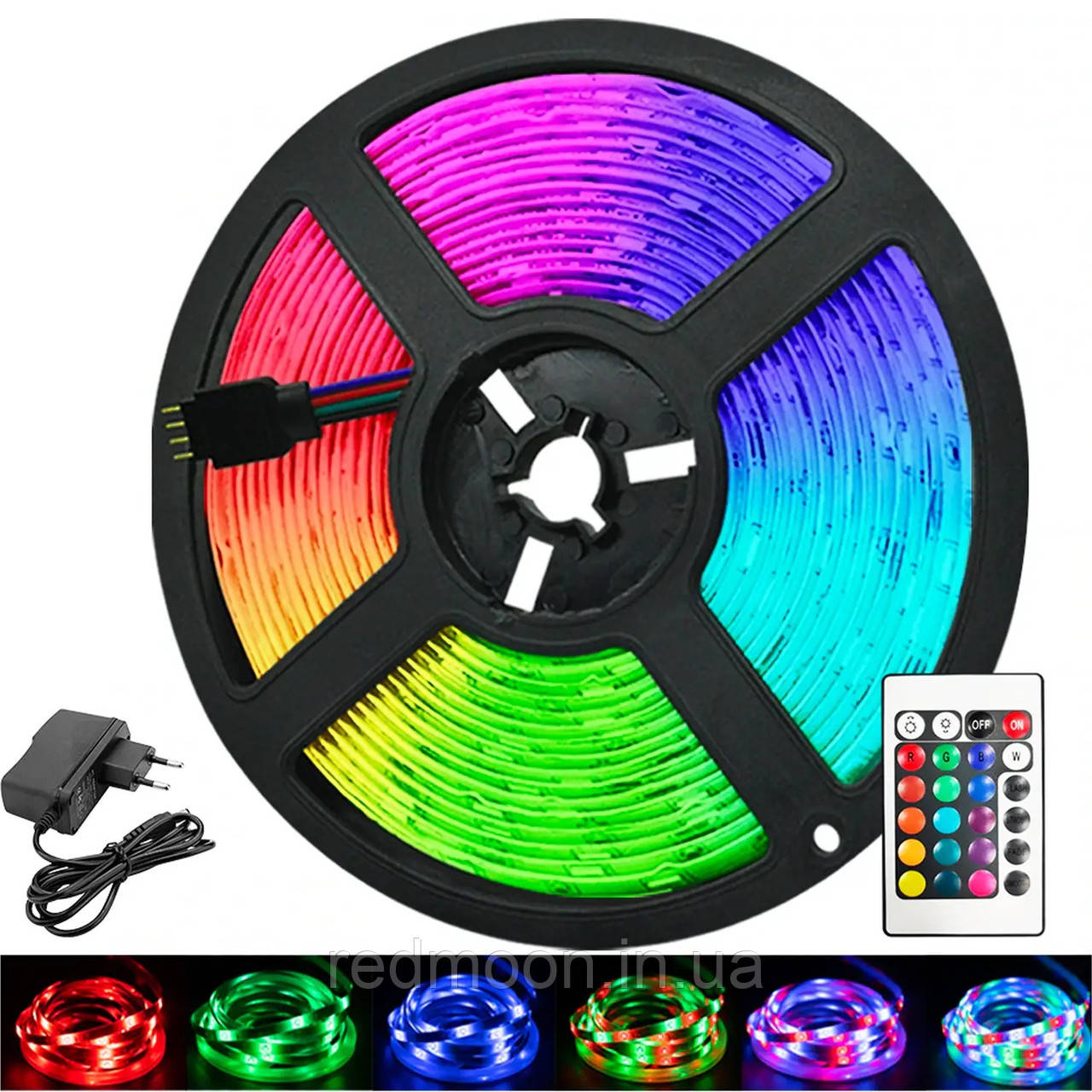 Світлодіодна стрічка RGB, 5 м + Пульт + Блок живлення 3528 RGB / Комплект багатокольорове LED підсвічування, фото 1