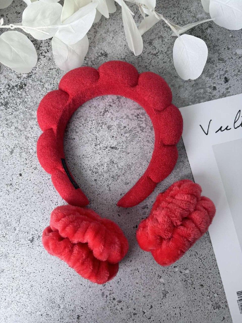 Набір для вмивання (обруч та напульсники). Червоний, фото 1