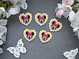 Кабошон "Мінні у сердечку жовтого кольору" 3.5 х 3 см, 20 шт/уп. оптом, фото 3