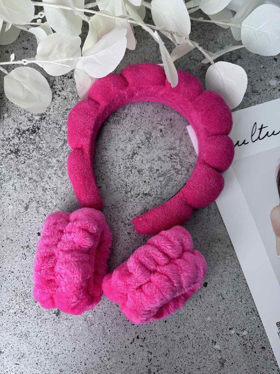 Набір для вмивання (обруч та напульсники). Малиновий, фото 1