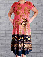 Летнее женское платье с коротким рукавом бамбук розовое большого размера