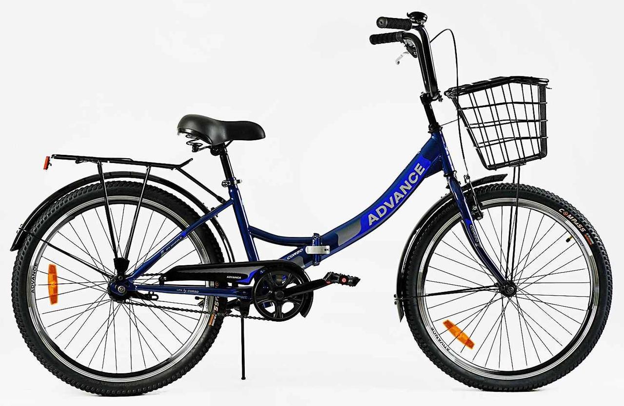 Складаний велосипед Corso Advance 24" AD-24003 з кошиком, фото 1