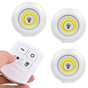 LED светильник 3шт Беспроводные самоклеящиеся светильник с пультом ДУ, белые для шкафа, кухни
