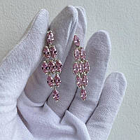 Серебряные серьги вкрутки с подвесом из розовых фианитов Валэри