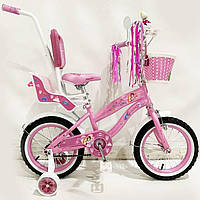 Велосипед з ручкою для дівчинки 2+2 з принтом принцес на рамі Princess-Rueda 16 дюймів від 4 до 7 років