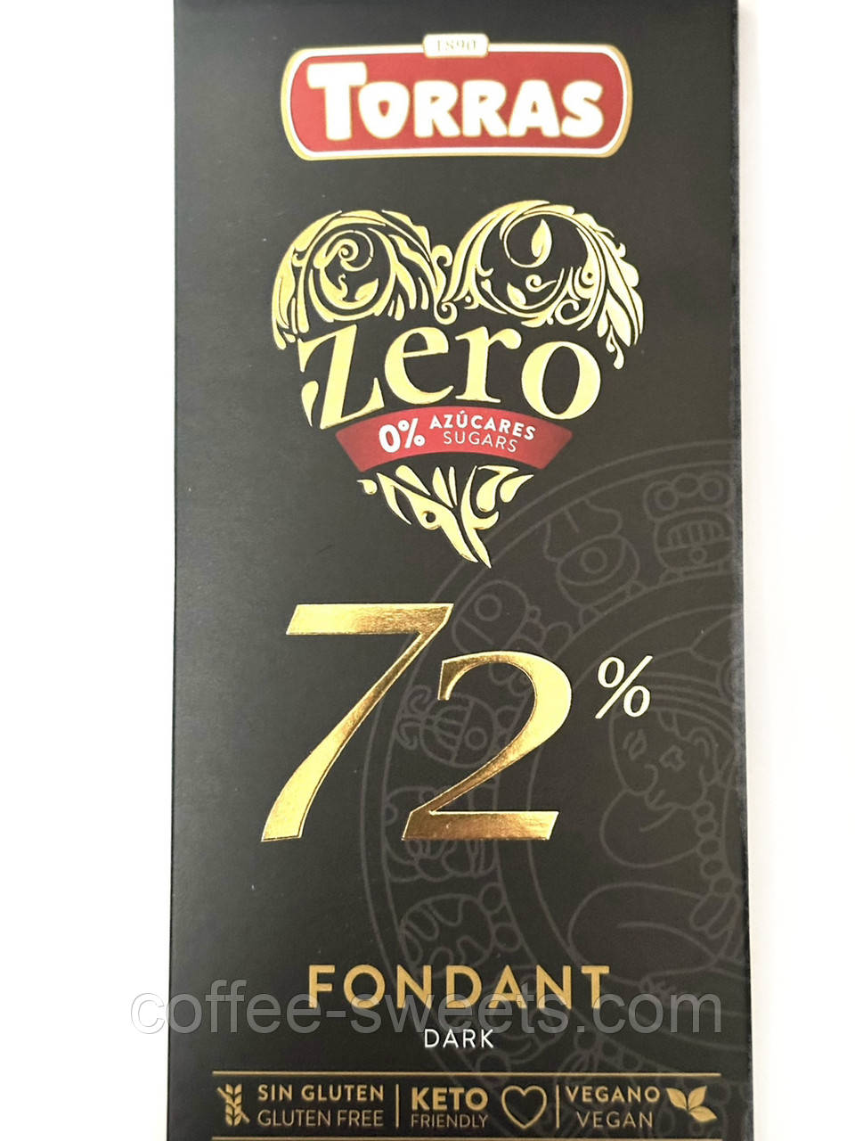 Шоколад чорний без цукру, без глютену TORRAS Zero Fondant 72% 100 г