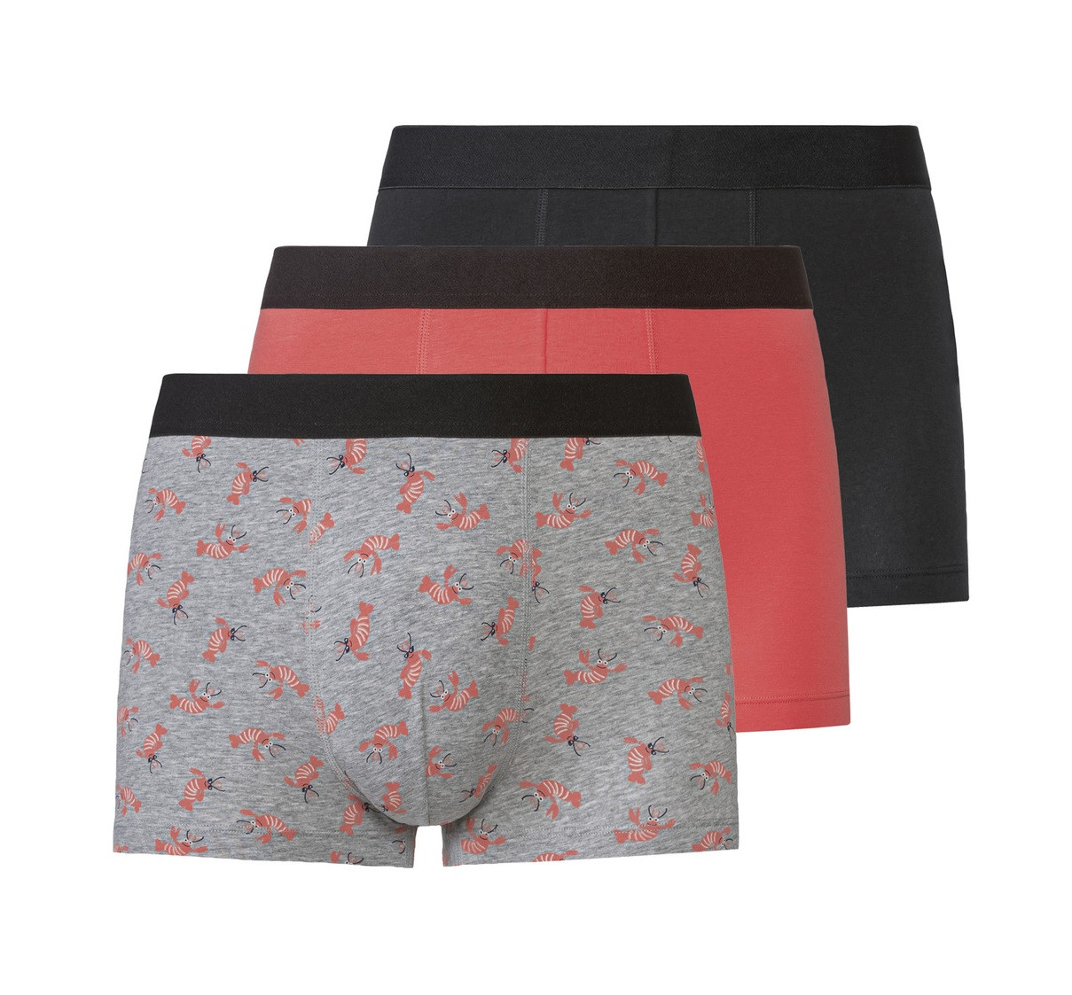 Комплект труси-боксери з 3 штук, розмір S, колір сірий, чорний, корал