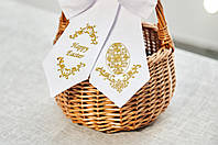 Пасхальный бант для праздничной корзины / машинная вышивка золото Пасхальные мотивы / цвет - белый.