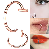 Пирсинг кольцо обманка для носа уха губы клипса колечко септум каффа (Розовое золото)