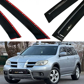 Дефлектори вікон, вітровики на Mitsubishi Outlander I 2003-2006 (скотч) HIC