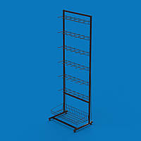 Стійка торгова Єва-60 на 6 секцій подвійних гачків і кошик прямий (чорна)