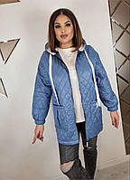Куртка женская с карманами и капюшоном ткань плащевка арт. 033 Джинсовый, 48/50