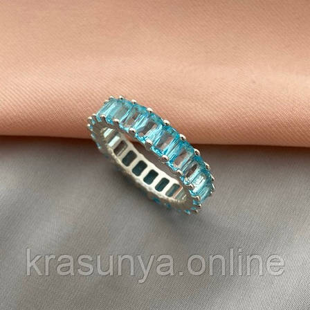 Каблучка срібна доріжка з блакитних прямокутних фіанітів, фото 1
