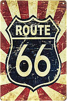 Металлическая табличка / постер "Трасса 66 (Знаменитое Шоссе) / Route 66" 20x30см (ms-00796)