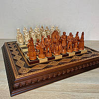 Шахматный набор: доска "Royal Classic" и фигуры "Игра Престолов&Рыцари". Инкрустация бусинами. Ручная работа