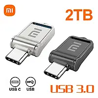 Металлическая флешка MI 2TB. 2-в-1 Type C и USB 3.0