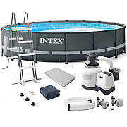 Каркасний басейн Intex 26340 (732x132 см) (Пісочний фільтр-насос 8000 л/год, драбина, тент, підстилка)