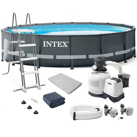 Каркасний басейн Intex 26340 (732x132 см) (Пісочний фільтр-насос 8000 л/год, драбина, тент, підстилка), фото 1