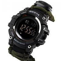 Чоловічий наручний годинник Besta Tactical для виживання з компасом та свистком (Зелений)