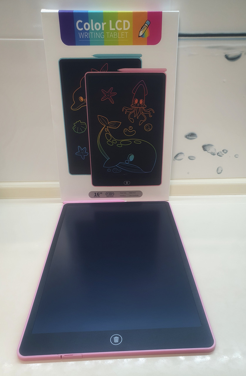 Графічний кольоровий планшет для малювання рожевий 16 дюймів на батарейці зі стилусам, фото 1