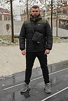 Базовый мужской хаки черный комплект Nike куртка + штаны, зимний костюм Найк + барсетка и перчатки в подарок