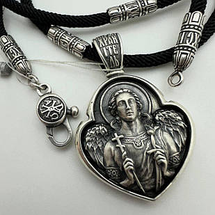 Чоловічий комплект шовковий шнурок та підвіс із молитвою срібло 925 проби