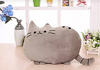 Мягкая игрушка подушка кот Пушин 25 см с присоской (светло-серый)