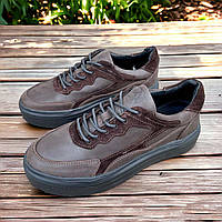 Мужские кожаные кеды (натуральная кожа) коричневые демисезонные, мужская обувь весна осень, размеры 40-45