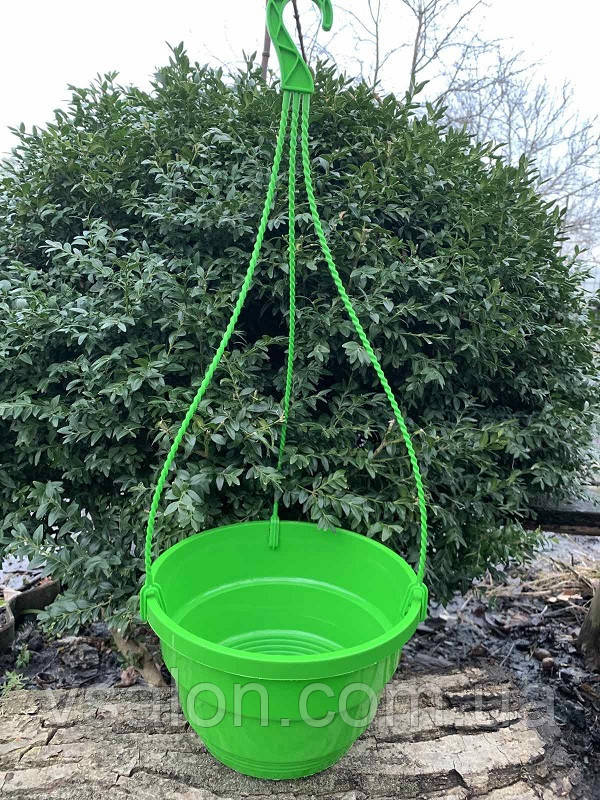 Підвісний квітковий горщик круглий 3,7л салатовий 23см, фото 1