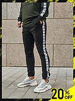 Спортивные штаны Адидас с лампасами Молодежные штаны спортивные черного цвета Джоггеры с карманами S