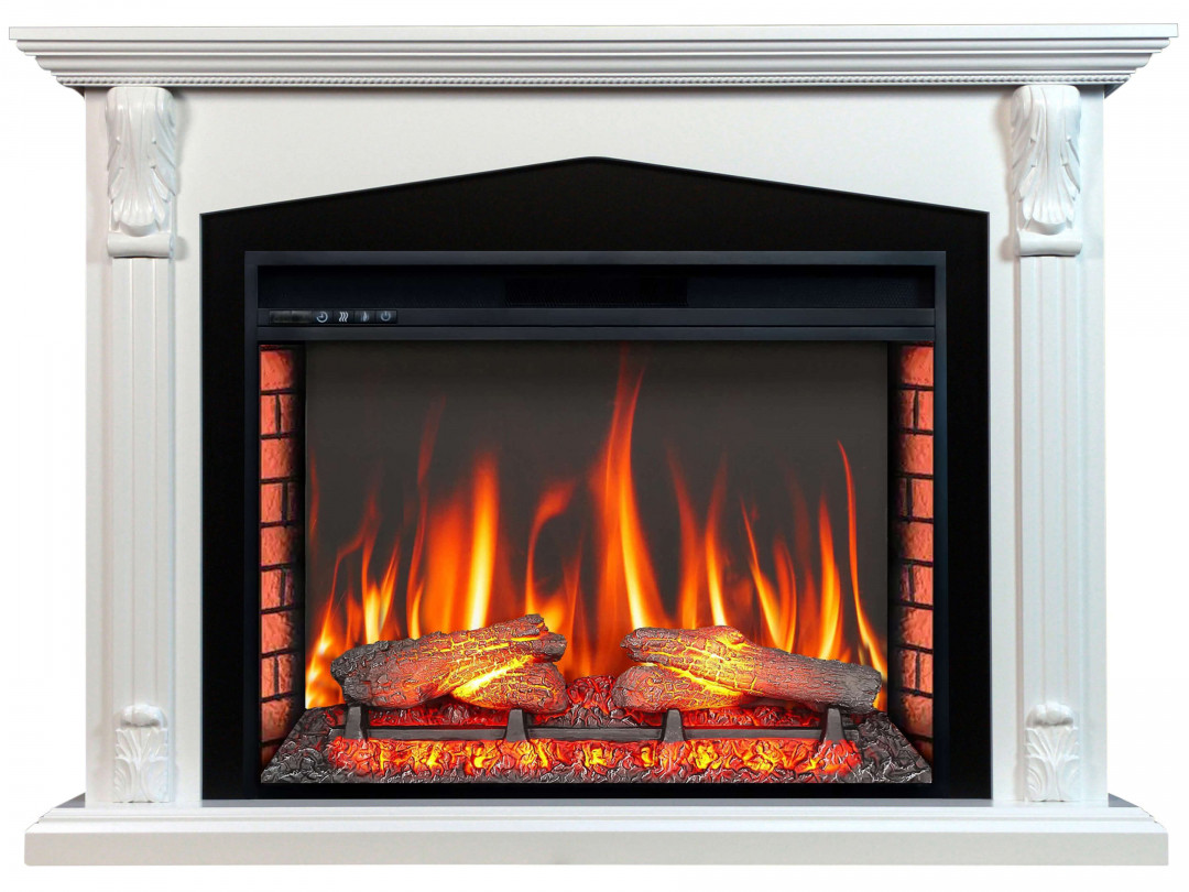 Підлоговий електрокамін обігрівач з пультом, камінокомплект з порталом ArtiFlame PRAGA AF33 білий