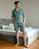 Мужской стильный костюм в пижамном стиле мужской костюм двойка шорты и рубашка на короткий рукав для отдыха