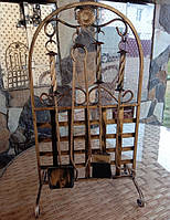 Набор для камина кованый с сеткой K-010 (стойка, совок, щетка, кочерга, щипцы) Б3918-а