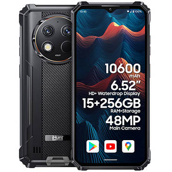 Протиударний телефон захищений водонепроникний смартфон iHunt Titan P15000 Ultra Black - 8/256 Гб, 10600 мАг
