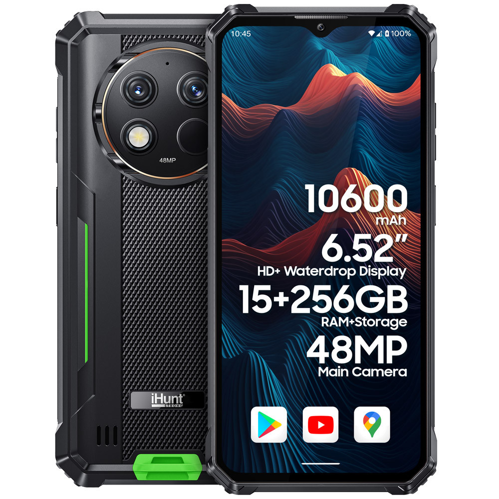 Протиударний телефон захищений водонепроникний смартфон iHunt Titan P15000 Ultra Green - 8/256 Гб, 10600 мАг