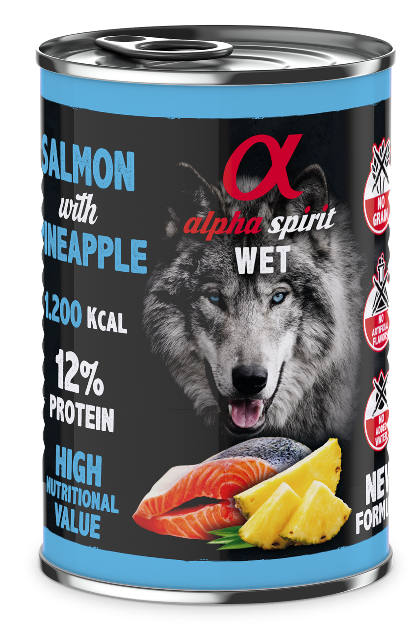 Повнораціонний вологий корм Alpha Spirit Salmon with Pineapple з лососем та ананасами для дорослих собак 400 г (as969077)